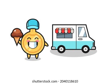 Mascot cartoon of key with ice cream truck , cute design