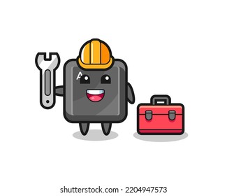 Caricatura mascota del botón del teclado como mecánico, diseño lindo