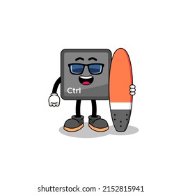 Mascot cartoon of keyboard control button as a surfer , character design