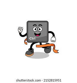 Mascot cartoon of keyboard control button running on finish line , character design