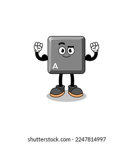 Mascot cartoon of keyboard A key posing with muscle , character design