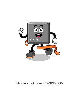 Mascot cartoon of keyboard shift key running on finish line , character design