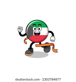 Mascot cartoon of kuwait flag running on finish line , character design