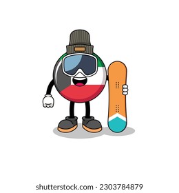 Mascot cartoon of kuwait flag snowboard player , character design