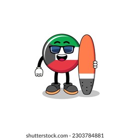 Mascot cartoon of kuwait flag as a surfer , character design