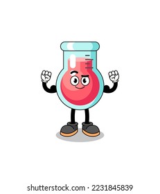 Mascot cartoon of laboratory beaker posing with muscle , character design