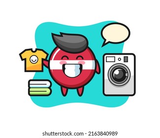 Mascot cartoon of latvia flag badge with washing machine , cute style design for t shirt, sticker, logo element