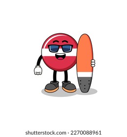 Mascot cartoon of latvia flag as a surfer , character design