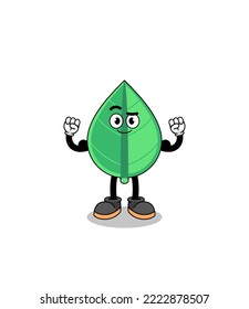 Mascot cartoon of leaf posing with muscle , character design