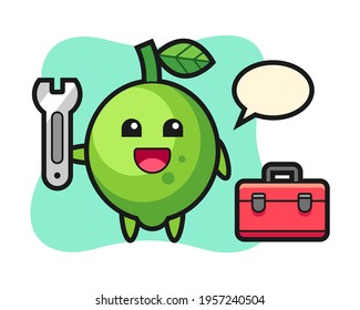 Mascot cartoon of lime as a mechanic, cute style design for t shirt, sticker, logo element