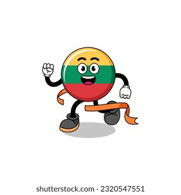 Mascot cartoon of lithuania flag running on finish line , character design