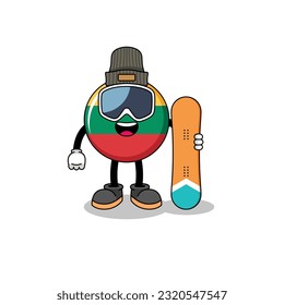 Mascot cartoon of lithuania flag snowboard player , character design