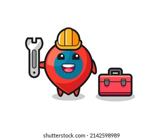 Mascot cartoon of location symbol as a mechanic , cute design