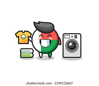 Mascot cartoon of madagascar flag badge with washing machine , cute design