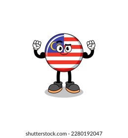 Mascot Cartoon malaysia Fahne positiver mit Muskel , Charakterdesign