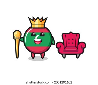Mascot cartoon of maldives flag badge as a king , cute design