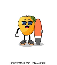 Mascot cartoon of mango fruit as a surfer , character design