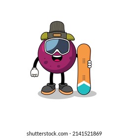 Mascot cartoon of mangosteen snowboard player , character design