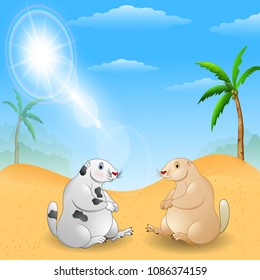 Mascot cartoon marmot funny and cute,  Illustration Vector Scenery background