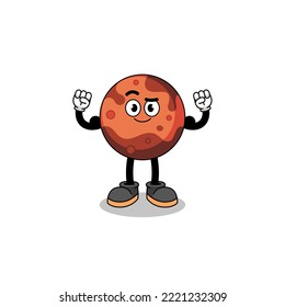 Maskottkartoon des Mars Planet mit Muskeln, Charakter Design