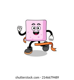 Mascot cartoon of marshmallow running on finish line , character design