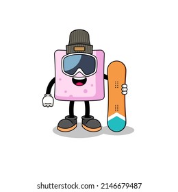 Mascot cartoon of marshmallow snowboard player , character design