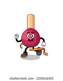 Mascot cartoon of matches running on finish line , character design