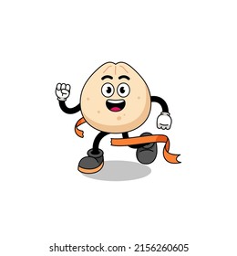 Mascot cartoon of meat bun running on finish line , character design