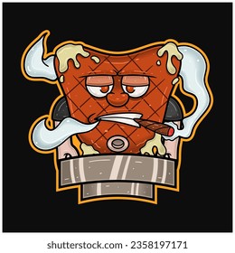 Mascot Cartoon of Meat Steak With Smooking. Blanks Sign. Vectors Illustrations