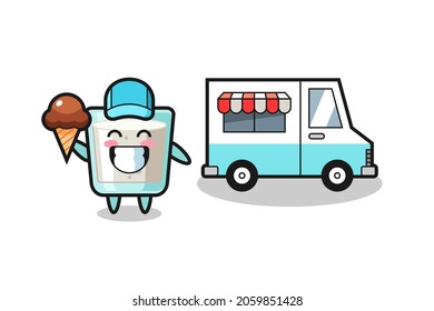Mascot cartoon of milk with ice cream truck , cute style design for t shirt, sticker, logo element