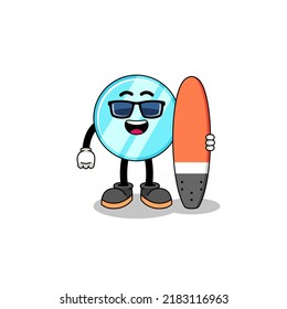 Mascot cartoon of mirror as a surfer , character design