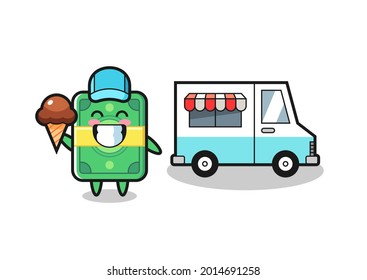 Mascot cartoon of money with ice cream truck , cute style design for t shirt, sticker, logo element