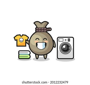 Mascot cartoon of money sack with washing machine , cute style design for t shirt, sticker, logo element