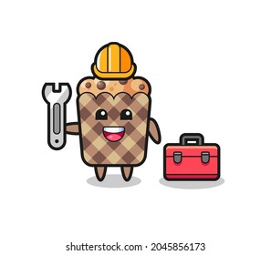 Mascot cartoon of muffin as a mechanic , cute design