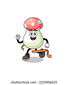 Mascot cartoon of mushroom running on finish line , character design