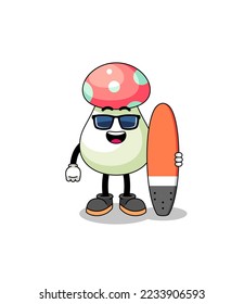 Mascot cartoon of mushroom as a surfer , character design