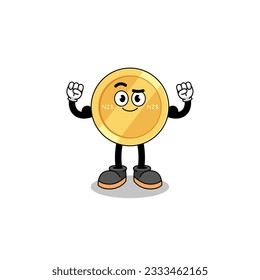Mascot cartoon of new zealand dollar posing with muscle , character design