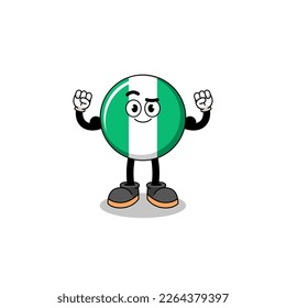 Mascot cartoon of nigeria flag posing with muscle , character design