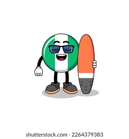 Mascot cartoon of nigeria flag as a surfer , character design
