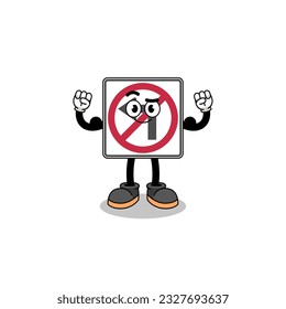 Mascot cartoon of no left turn road sign posing with muscle , character design