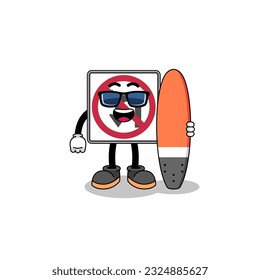 Mascot cartoon of no left or U turn road sign as a surfer , character design
