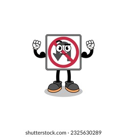 Mascot cartoon of no U turn road sign posing with muscle , character design