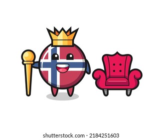 Mascot cartoon of norway flag badge as a king , cute style design for t shirt, sticker, logo element