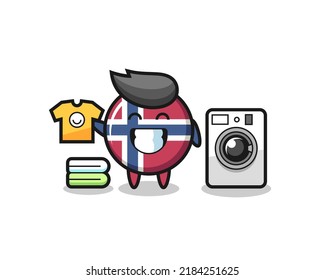 Mascot cartoon of norway flag badge with washing machine , cute style design for t shirt, sticker, logo element