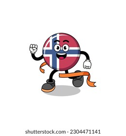 Mascot cartoon of norway flag running on finish line , character design