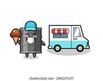 Mascot cartoon of oil drum with ice cream truck , cute design