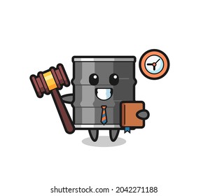 Mascot cartoon of oil drum as a judge , cute design