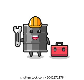 Mascot cartoon of oil drum as a mechanic , cute design