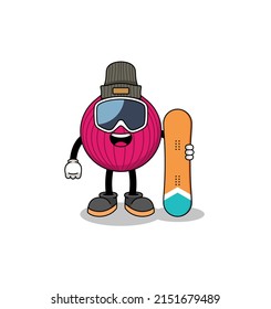 Mascot cartoon of onion red snowboard player , character design