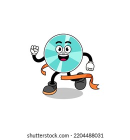 Mascot cartoon of optical disc running on finish line , character design